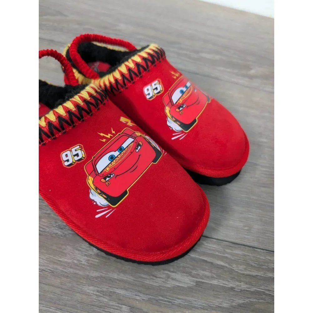 Disney Pixar Cars Lightning McQueen Kids Sz 11/12 Slippers Shoes Fleece Strap